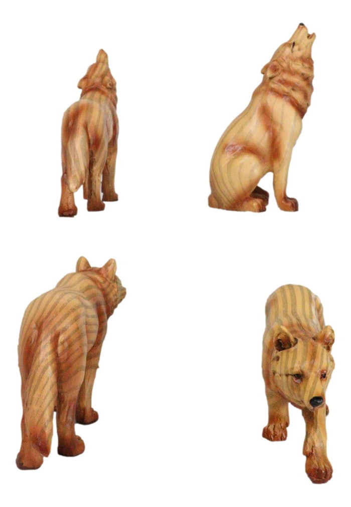 Ebros Gift Pack Of 4 Full Moon Howling Scouting Pose Alpha Gray Wolf Faux Wood Figurines