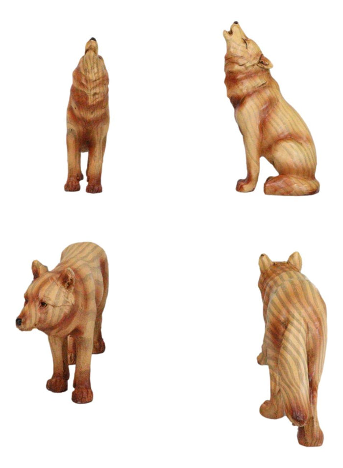 Ebros Gift Pack Of 4 Full Moon Howling Scouting Pose Alpha Gray Wolf Faux Wood Figurines