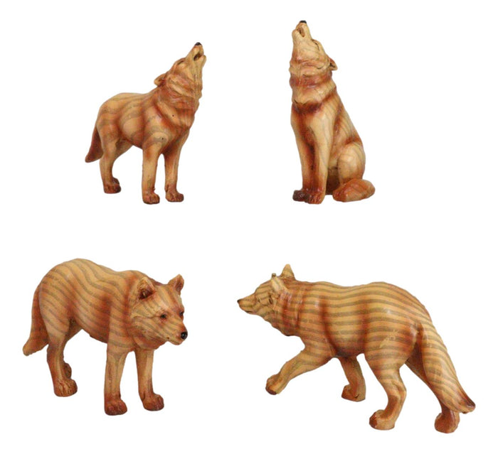 ebros gift Pack of 4 Full Moon Howling Scouting Pose Alpha Gray Wolf Faux Wood Figurines