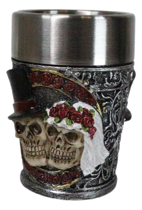 Ebros Gift Pack Of 4 Gothic Love Never Dies Skeleton Bride And Groom Shooter Shot Glasses