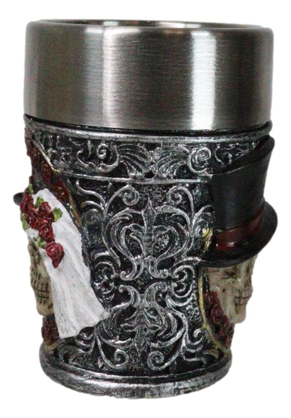 Ebros Gift Pack Of 4 Gothic Love Never Dies Skeleton Bride And Groom Shooter Shot Glasses