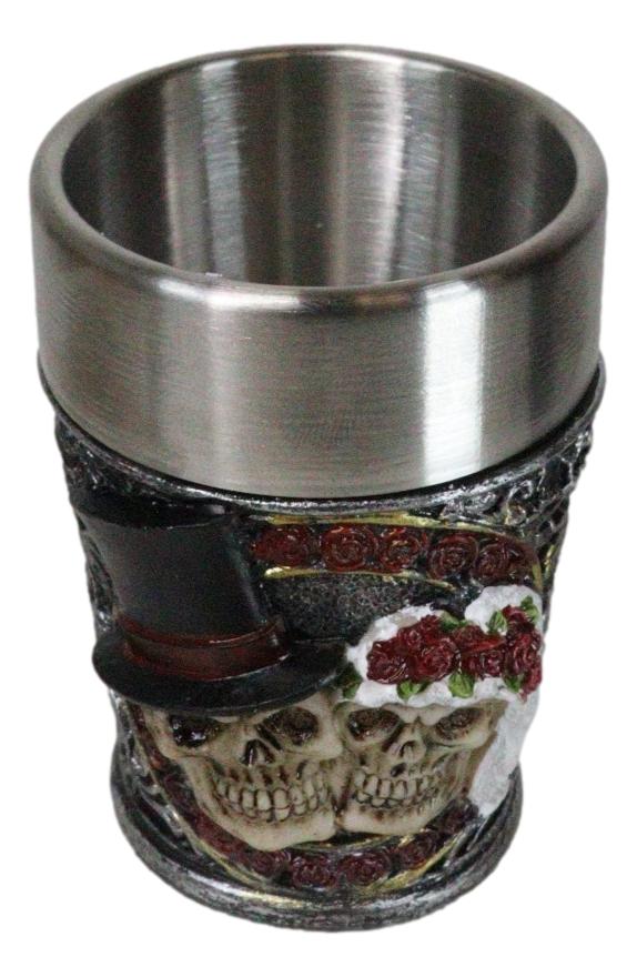 Ebros Gift Pack Of 4 Gothic Love Never Dies Skeleton Bride And Groom Shooter Shot Glasses