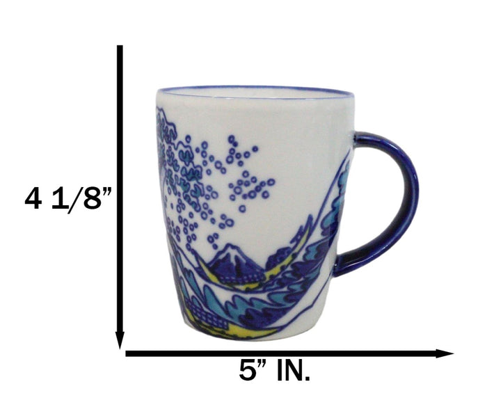 Ebros Gift Pack Of 4 Japanese Hokusai Great Wave Mount Fuji Ceramic Mug Cups 12oz