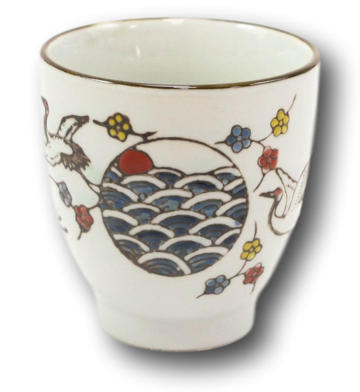 Ebros Gift Pack Of 4 Japanese Sakura Cherry Blossom White Crane Ceramic Tea Cups Teacups