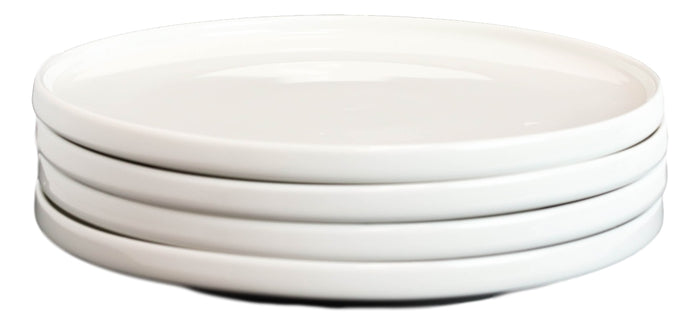 Ebros Gift Pack Of 4 Kitchen Dining Modern White Stoneware Coupe Dinner Lunch 8"D Plates