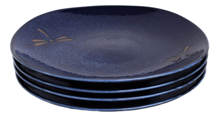 Ebros Gift Pack Of 4 Made In Japan Blue Tombo Dragonfly 10" Main Course Large Dinner Plates