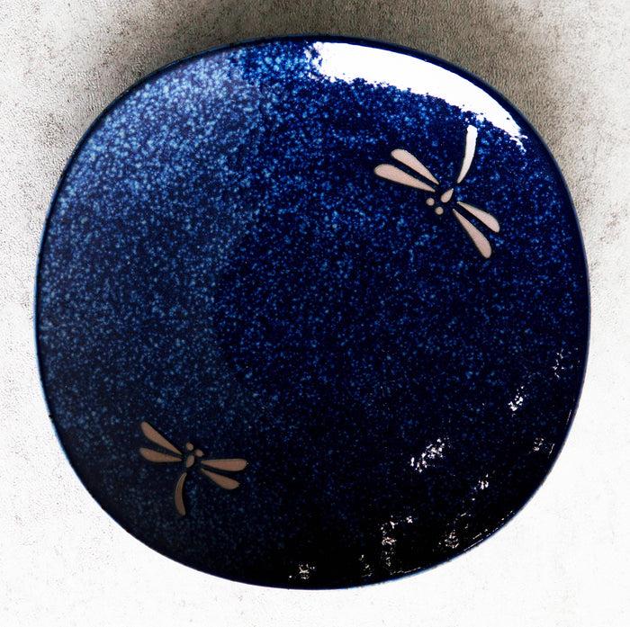 Ebros Gift Pack Of 4 Made In Japan Blue Tombo Dragonfly 10" Main Course Large Dinner Plates