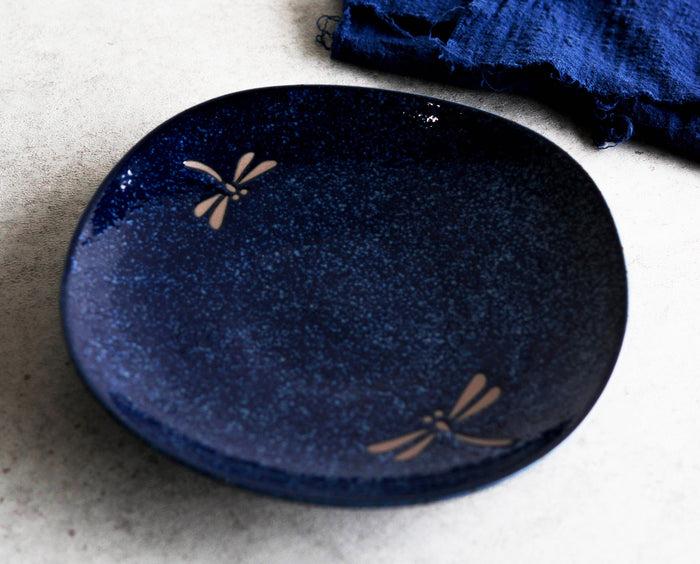 ebros gift Pack Of 4 Made In Japan Blue Tombo Dragonfly 10" Main Course Large Dinner Plates