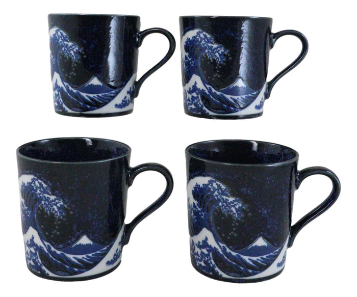 ebros gift Pack Of 4 Made In Japan Navy Blue Japanese Hokusai Great Wave Of Kanagawa Mugs