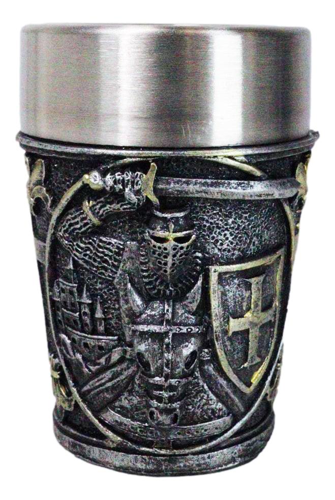 ebros gift Pack of 4 Medieval Templar Crusader Knight Of The Cross Shooter Shot Glasses