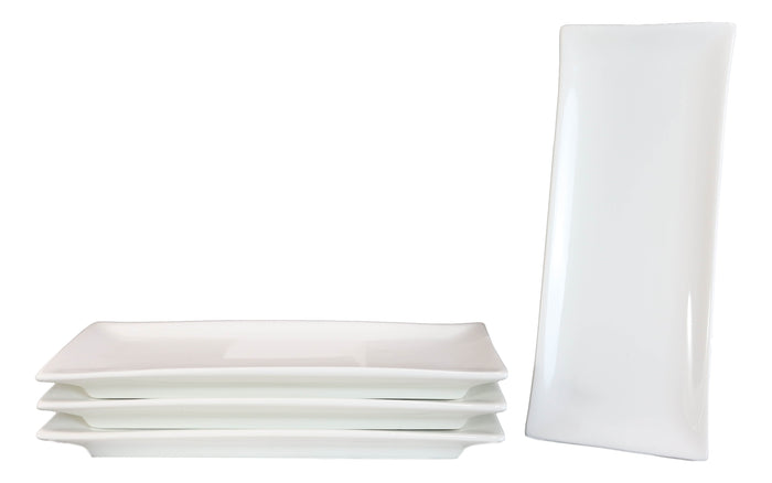 Ebros Gift Pack Of 4 Modern White Porcelain Sushi Appetizer Dessert Platter Plates 10"L