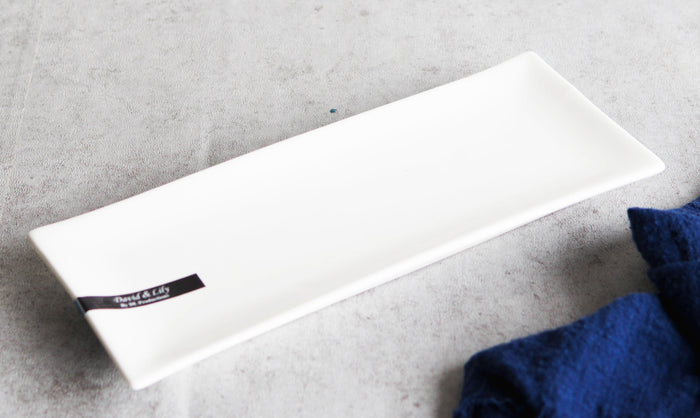 ebros gift Pack Of 4 Modern White Porcelain Sushi Appetizer Dessert Platter Plates 10"L