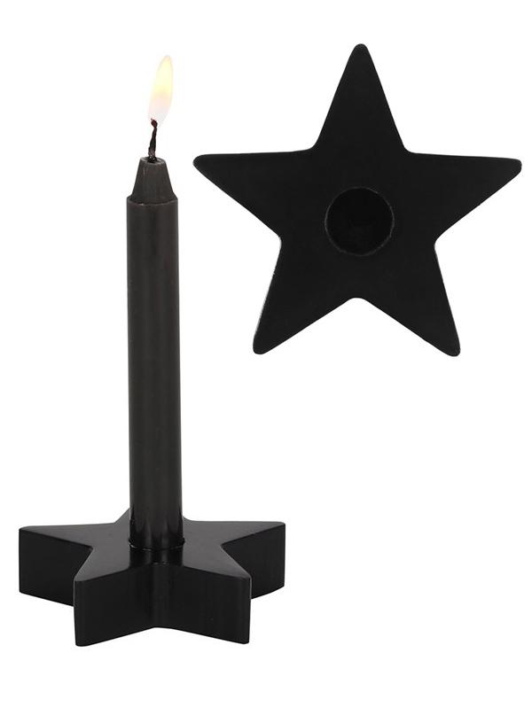 Ebros Gift Pack Of 4 Occult Wicca Black Pentagram Star Small Candle Stick Holder Sculpture