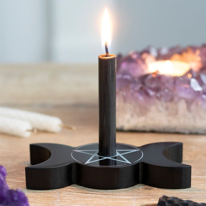 ebros gift Pack Of 4 Occult Wicca Triple Moon Goddess Small Candle Stick Holder Sculpture