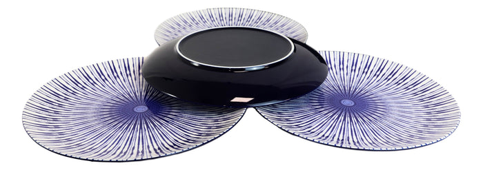 Ebros Gift Pack Of 4 White And Blue Geometric Focus Porcelain Round Dinner Entree Plates
