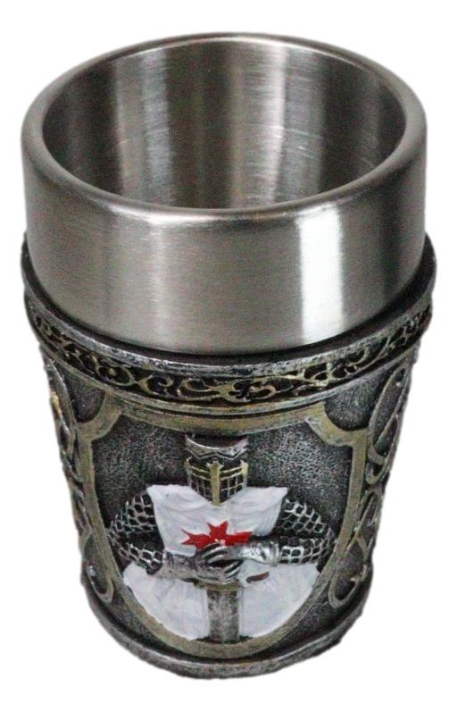 Ebros Gift Pack Of 4 White Cloak Medieval Templar Crusader Knight Shot Glasses Set Of 4