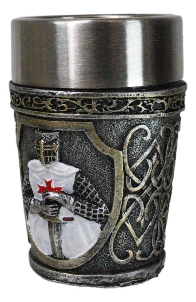 Ebros Gift Pack Of 4 White Cloak Medieval Templar Crusader Knight Shot Glasses Set Of 4