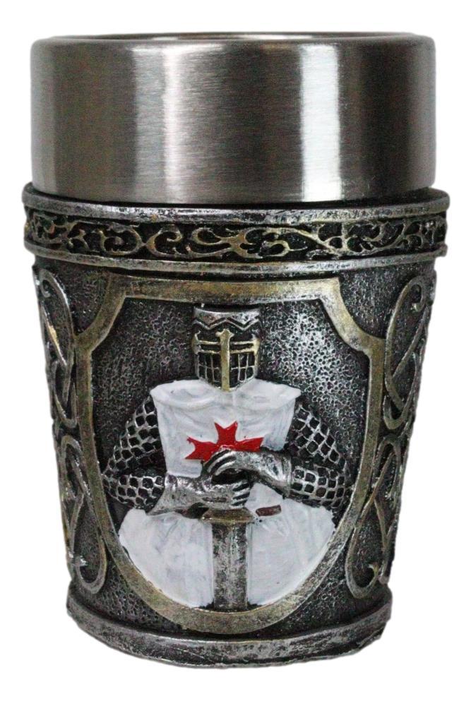 ebros gift Pack of 4 White Cloak Medieval Templar Crusader Knight Shot Glasses Set of 4