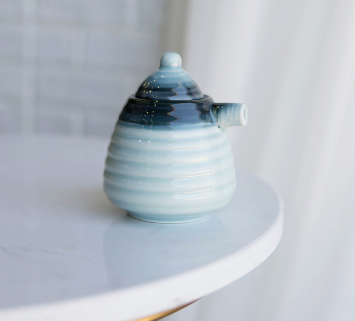 Ebros Gift Pack Of 4 Zen Blue Ceramic Soy Ponzu Sauce Or Oil Dispensers Holder With Lid