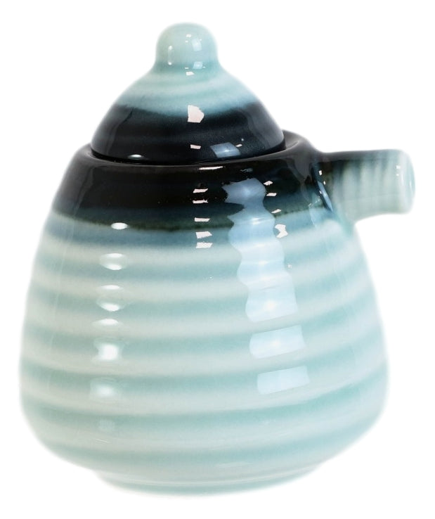 Ebros Gift Pack Of 4 Zen Blue Ceramic Soy Ponzu Sauce Or Oil Dispensers Holder With Lid