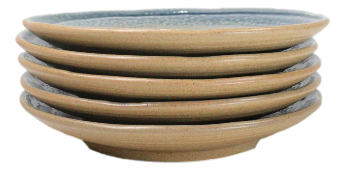 Ebros Gift Pack Of 5 Blue River Ao Nagashi Collection Porcelain Round Dinner Plates 8.75" D