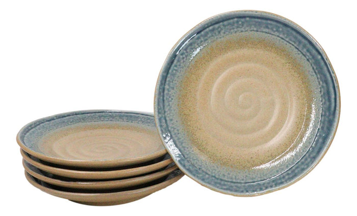 ebros gift Pack Of 5 Blue River Ao Nagashi Collection Porcelain Round Dinner Plates 8.75" D