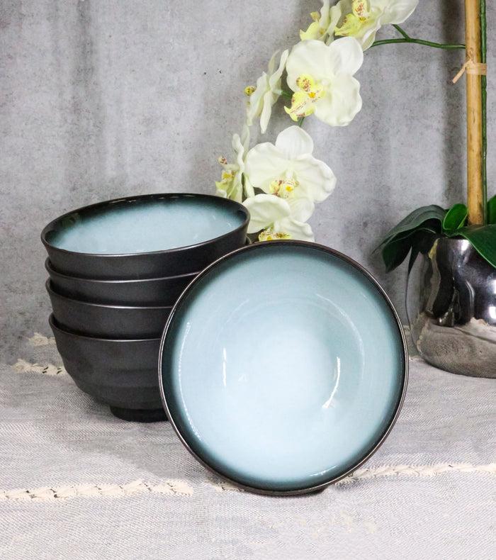 ebros gift Pack Of 5 Blue Sky Seikai Art Ceramic Soup Salad Rice Donburi Poke Bowls 24oz