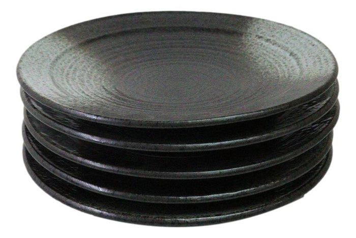Ebros Gift Pack Of 5 Ceramic Grey Tone Hakumu Collection Large Round Dinner Plates 10" D