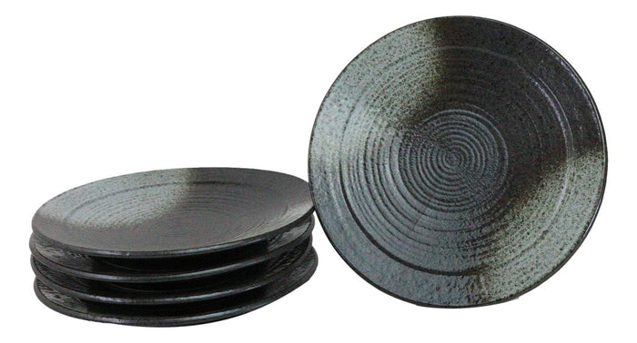 ebros gift Pack Of 5 Ceramic Grey Tone Hakumu Collection Large Round Dinner Plates 10" D