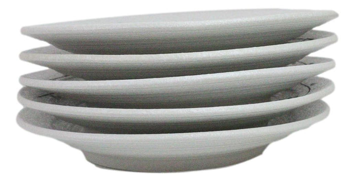 Ebros Gift Pack Of 5 Ceramic Yukino Hana Snow Collection Large Round Dinner Plates 10" D