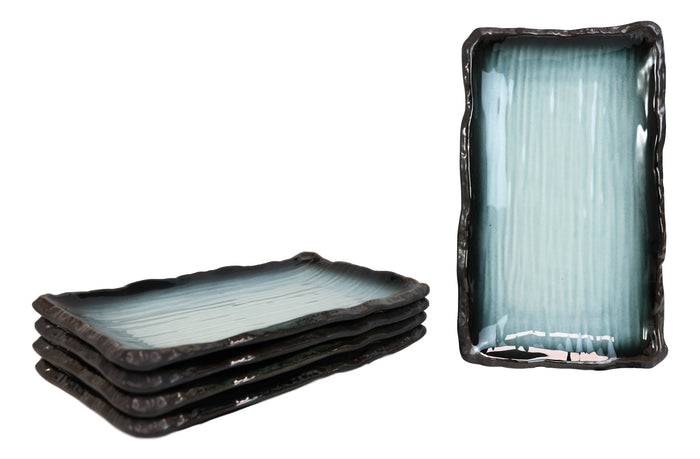 Ebros Gift Pack Of 5 Ceramic Zen Blue Appetizer Dessert Lunch Sushi Entree 8.75"X5" Plates