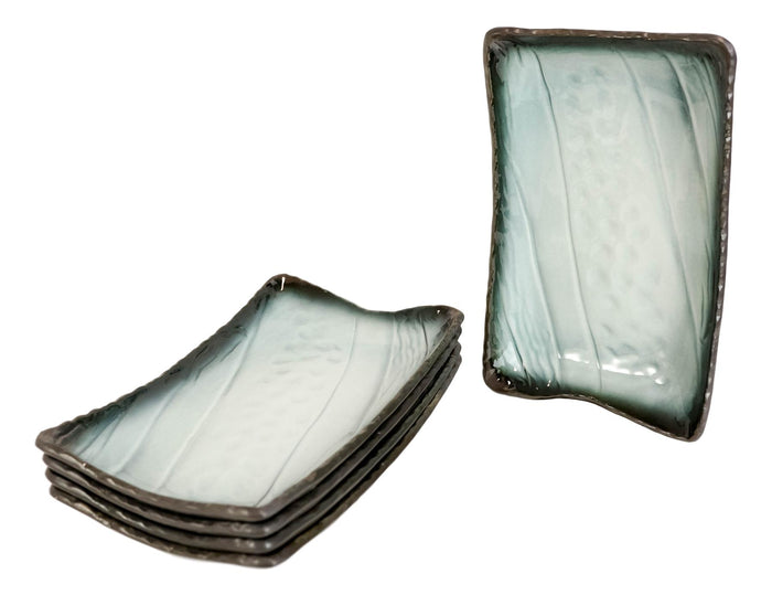 Ebros Gift Pack Of 5 Ceramic Zen Blue Dinner Salad Sushi Entree Curved Platter Plate 10.5"L