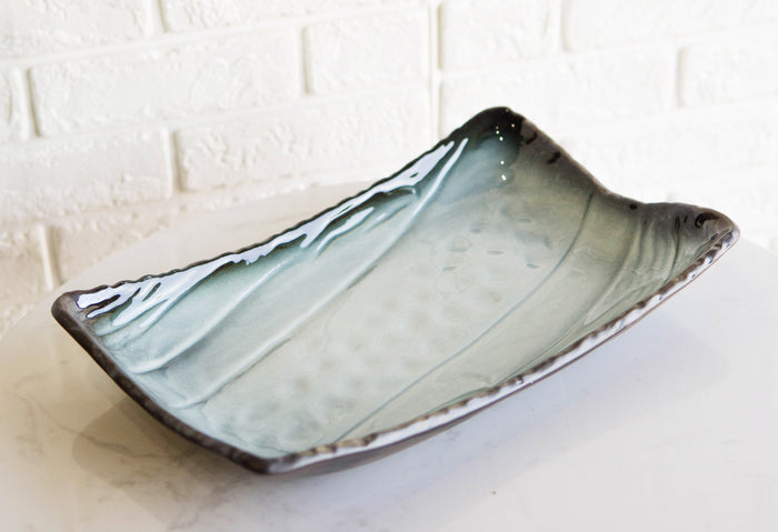 ebros gift Pack Of 5 Ceramic Zen Blue Dinner Salad Sushi Entree Curved Platter Plate 10.5"L