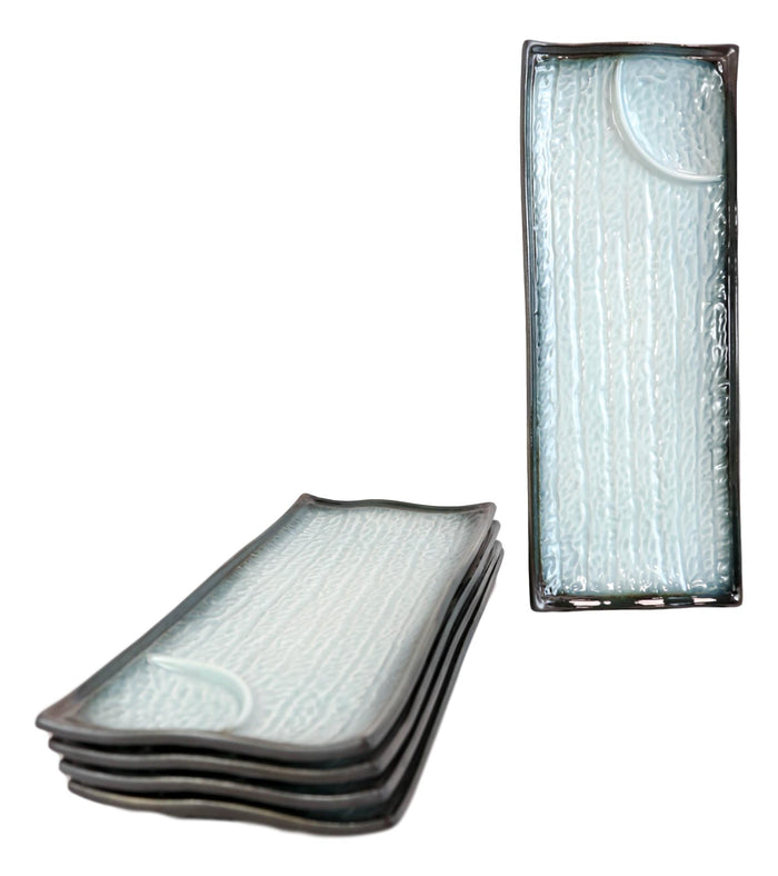 Ebros Gift Pack Of 5 Ceramic Zen Blue Dinner Sushi Entree Platter Plate W/ Sauce Partition