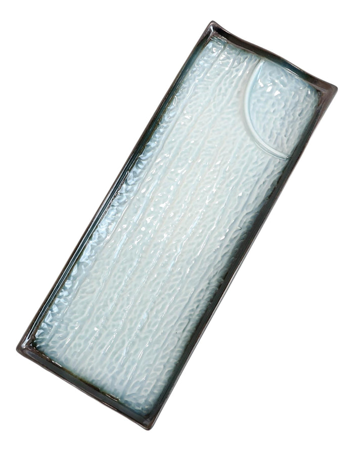 Ebros Gift Pack Of 5 Ceramic Zen Blue Dinner Sushi Entree Platter Plate W/ Sauce Partition
