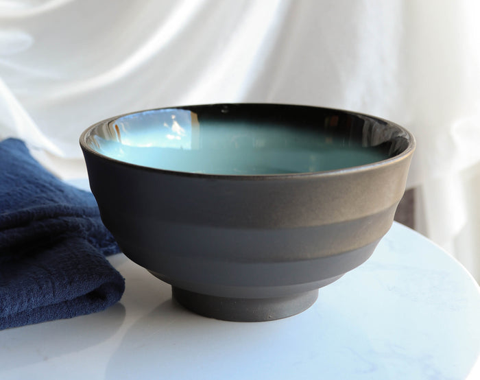 ebros gift Pack Of 5 Ceramic Zen Blue Donburi Noodles Cereal Rice Soup Dinner Bowls 38oz