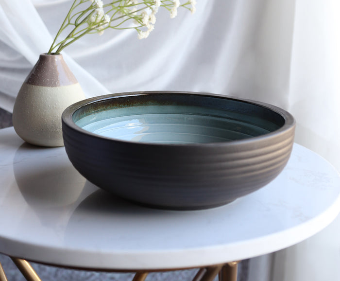 ebros gift Pack Of 5 Ceramic Zen Blue Large Dinner Soup Noodles Donburi Rice Bowls 42oz