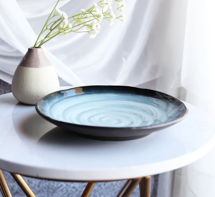 ebros gift Pack Of 5 Ceramic Zen Blue Lunch Salad Appetizer Deep Plates Or Shallow Bowls
