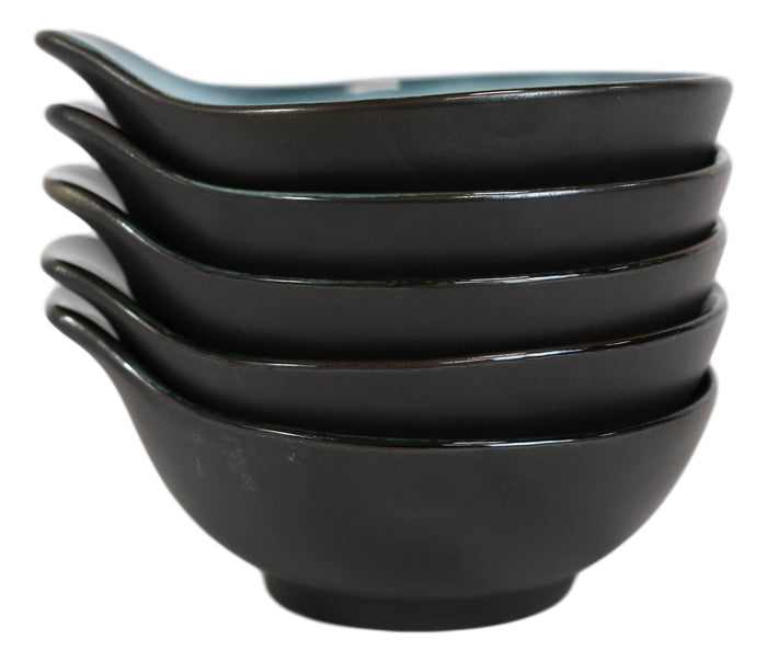 Ebros Gift Pack Of 5 Ceramic Zen Blue Tempura Dipping Sauce Condiment Bowls With Handle