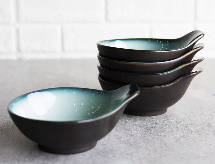 ebros gift Pack Of 5 Ceramic Zen Blue Tempura Dipping Sauce Condiment Bowls With Handle