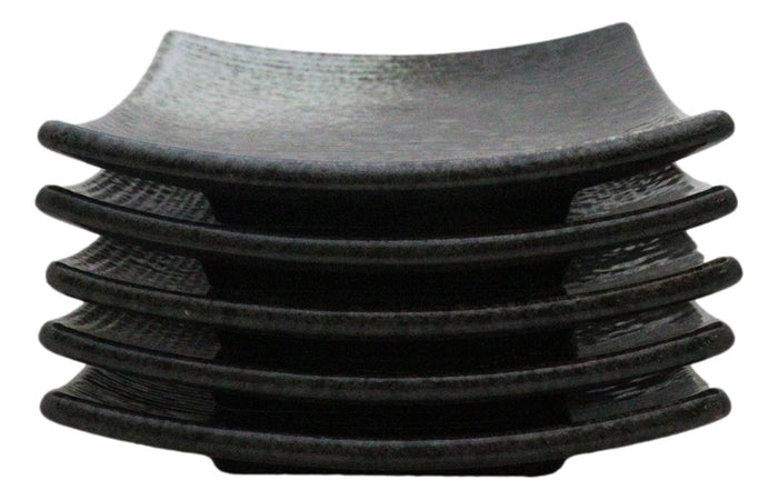 Ebros Gift Pack Of 5 Charcoal Grey Hakumu Collection Square Appetizer Dessert Salad Plates