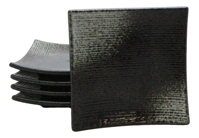 ebros gift Pack Of 5 Charcoal Grey Hakumu Collection Square Appetizer Dessert Salad Plates