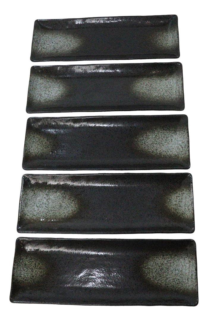 Ebros Gift Pack Of 5 Charcoal Grey Tone Hakumu Collection Rectangular Serving Platters 14"L