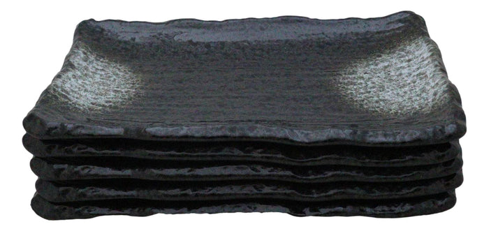 Ebros Gift Pack Of 5 Charcoal Grey Tone Hakumu Collection Rectangular Wavy Sushi Plates