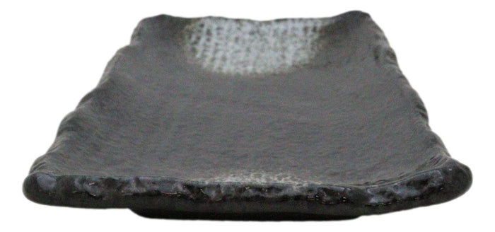Ebros Gift Pack Of 5 Charcoal Grey Tone Hakumu Collection Rectangular Wavy Sushi Plates