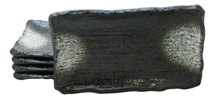 ebros gift Pack Of 5 Charcoal Grey Tone Hakumu Collection Rectangular Wavy Sushi Plates