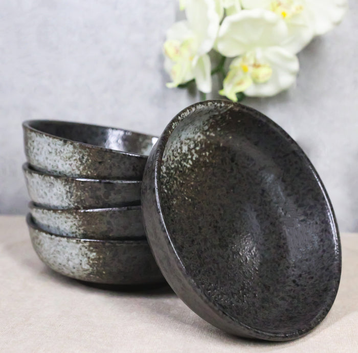ebros gift Pack Of 5 Charcoal Grey Tone Hakumu Collection Shallow Bowl Or Deep Plates 10oz