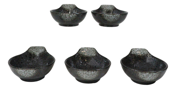 Ebros Gift Pack Of 5 Charcoal Grey Tone Hakumu Small Ponzu Miso Soup Bowls With Handle 5oz