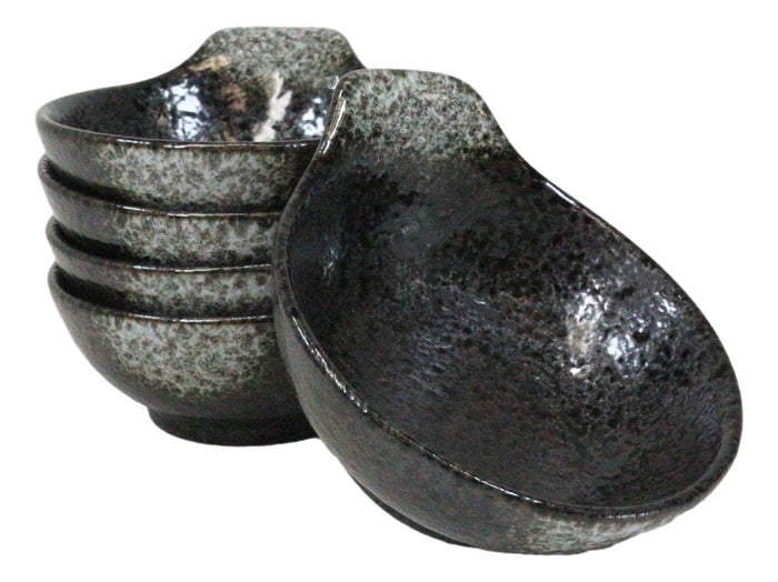ebros gift Pack Of 5 Charcoal Grey Tone Hakumu Small Ponzu Miso Soup Bowls With Handle 5oz
