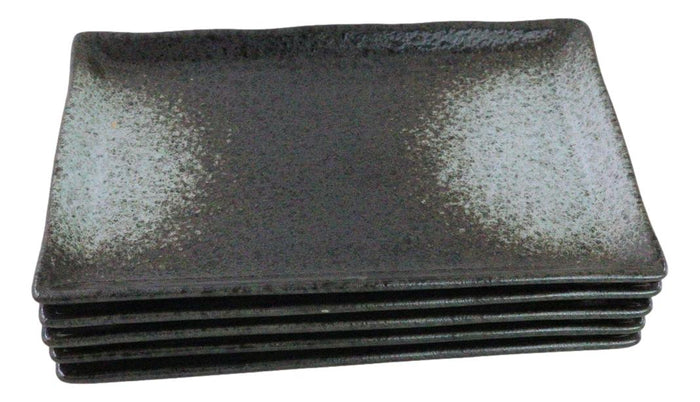 Ebros Gift Pack Of 5 Grey Tone Hakumu Ceramic Collection Rectangular Sushi Plates 7.75" L